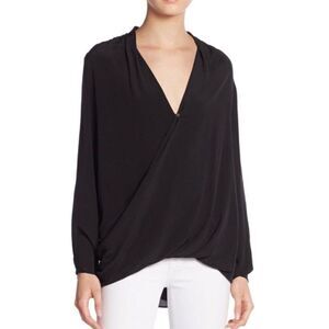 Calypso St. Barth Ruth Black Surplice Silk‎ Blouse, Size Small